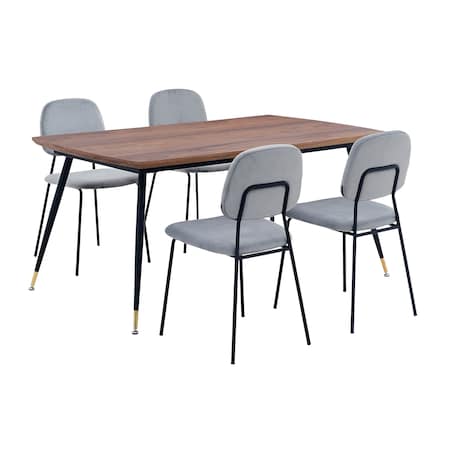 Armen Living Messina and Lucy Gray Velvet 5 Piece Rectangular Dining Set SETMSDIGR5D